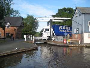 It was a tight squeeze for the lorry across the bridge