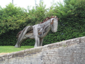 Horse sculpture made from old lock gates